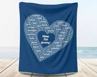 Happy 75th Birthday, 75th Birthday Gifts, 75th Birthday Blanket With Family Names
