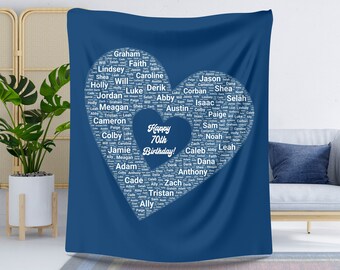 Happy 70th Birthday, 70th Birthday Gifts, 70th Birthday Blanket With Family Names