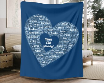 Happy 65th Birthday, 65th Birthday Gifts, 65th Birthday Blanket With Family Names