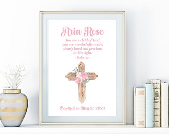 Personalized Baptism Print For Baby Girl, Goddaughter Gift, Christening Print, Custom Baptism Gift, Christian Gift, Psalm 139 Wall Art