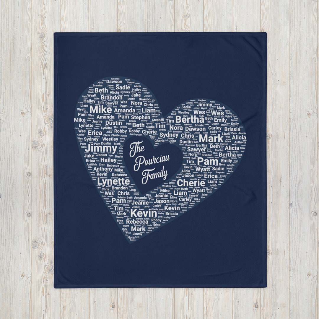 Names of Family Blanket, Family Names Inside Heart Blanket