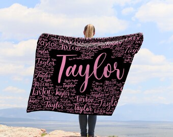 Pink and Black Name Blanket, Name Blanket for Teens, Multi Font Name Blankets, Pink Name Fleece Blanket