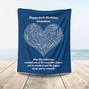 90er Geburtstagsdecke mit Familiennamen und Sentimentaler Nachricht, Geschenke zum 90er Geburtstag, Andenken zum 90er Geburtstag