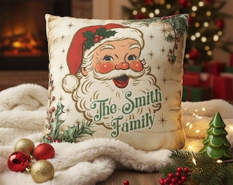 Personalized Vintage Santa Claus Christmas Pillow, Custom Holiday Pillow