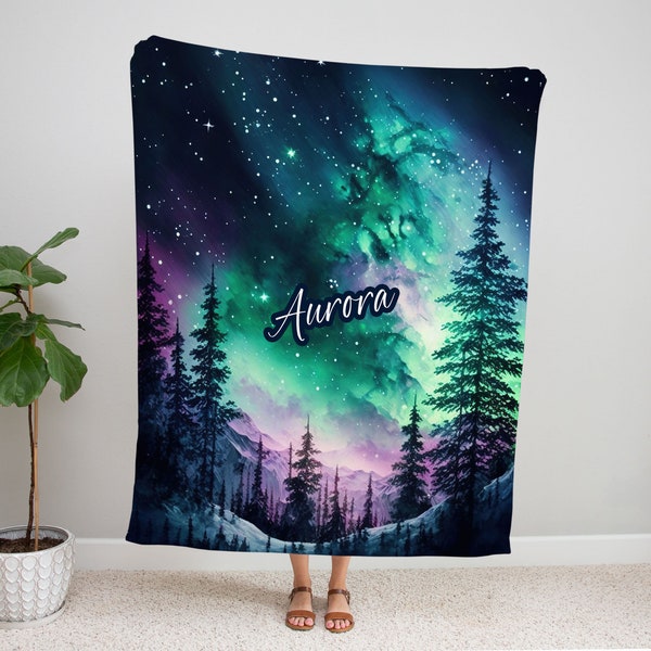 Aurora Name Blanket, Northern Lights Blanket, Personalized Aurora Borealis Blanket