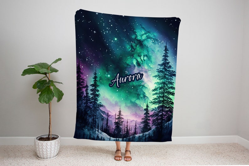 Aurora Name Blanket, Northern Lights Blanket, Personalized Aurora Borealis Blanket image 1