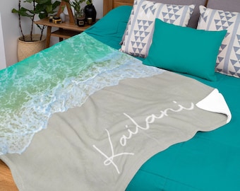 Personalized Ocean Blanket • Ocean Waves and Seafoam Throw Blanket • Beach Blanket • Custom Ocean Blanket • Personalized Nautical Blanket