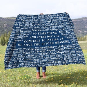 Happy 90th Birthday Blanket With Family Names, 90th Birthday Sentimental Message Blanket, 90th Birthday Gift, 90th Birthday Blanket Keepsake