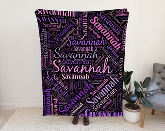 Purple and Pink Name Blanket, Purple and Pink Baby Gifts, Pink and Purple Girl's Name Blanket