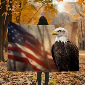 Eagle Blanket With American Flag, Patriotic Blanket, Fourth of July Blanket, Eagle Decor, Patriotic Gift, American Flag Decor, USA Blanket