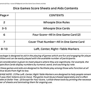 Dice Games Score Sheets and Aids