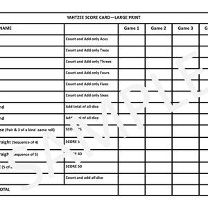 Yahtzee Large Print and Adaptive Score Cards