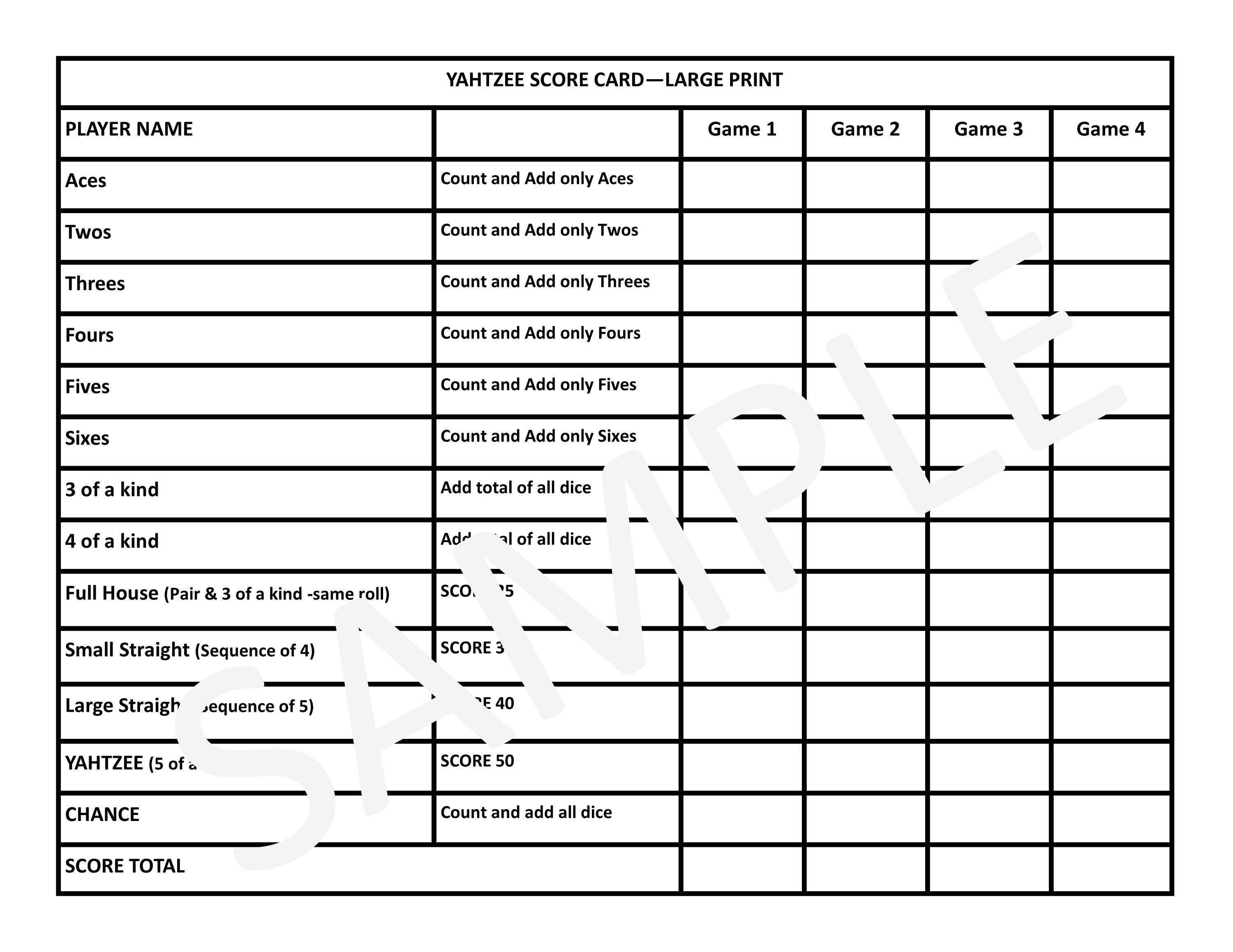 yahtzee large print and adaptive score cards etsy