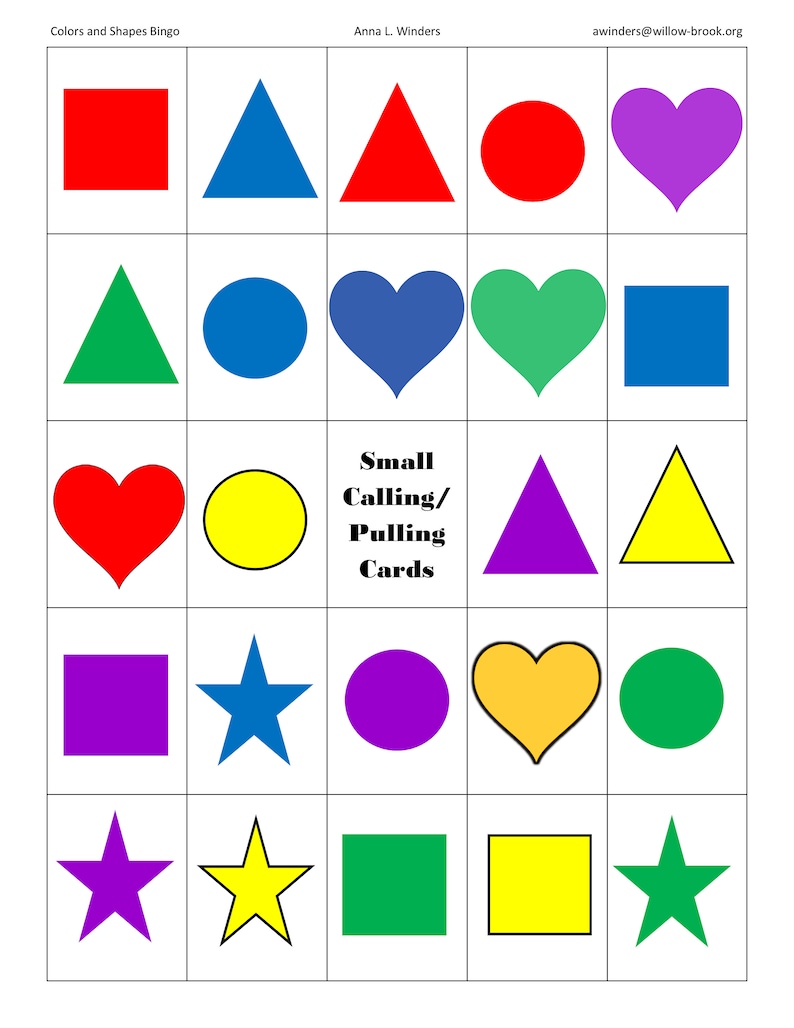 Colors and Shapes Bingo Etsy