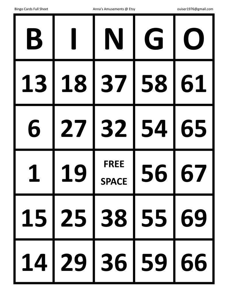 Free Printable Big Bingo Cards