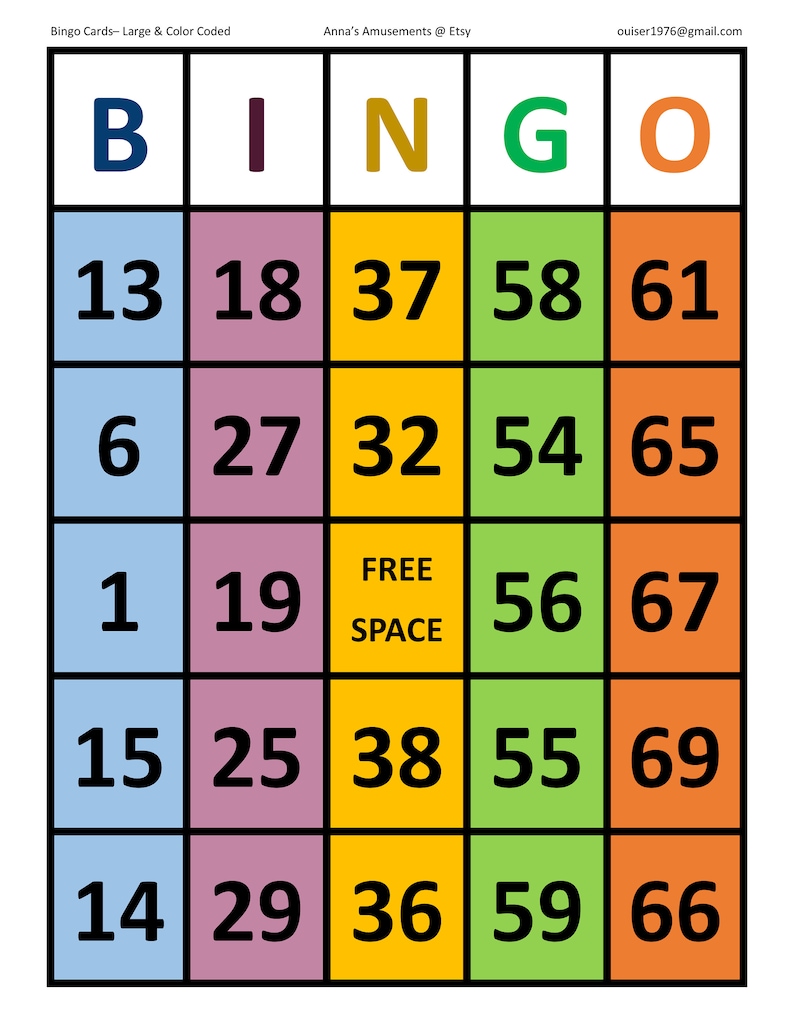 Large Print, Color-coded Bingo Cards - Etsy