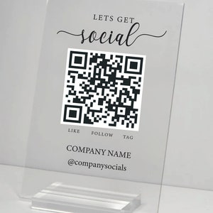 Personalisiertes QR-Code-Zeichen | Small Business Social Media QR-Zeichen | Acryl Plakette | Acryl Business Schild | Verbinde dich mit uns QR Code Zeichen