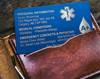 Custom Engraved Aluminum Medical ID Card