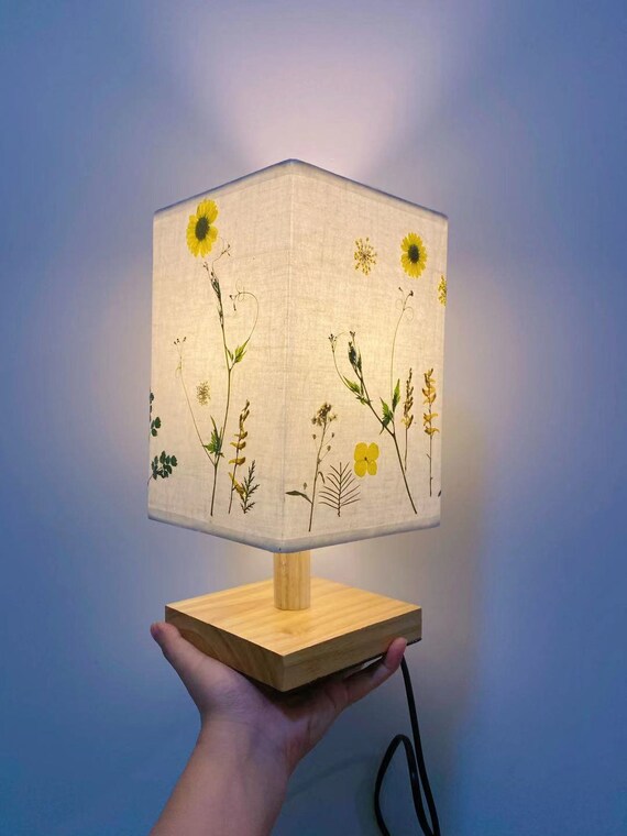 Personalized Dried Pressed Flower Lamp Wooden Lamp Botanical Etsy