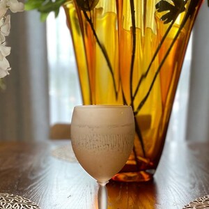 Schott Zwiesel Wine Glasses – one glass on table – Peachy Grey Iridescent Stemware