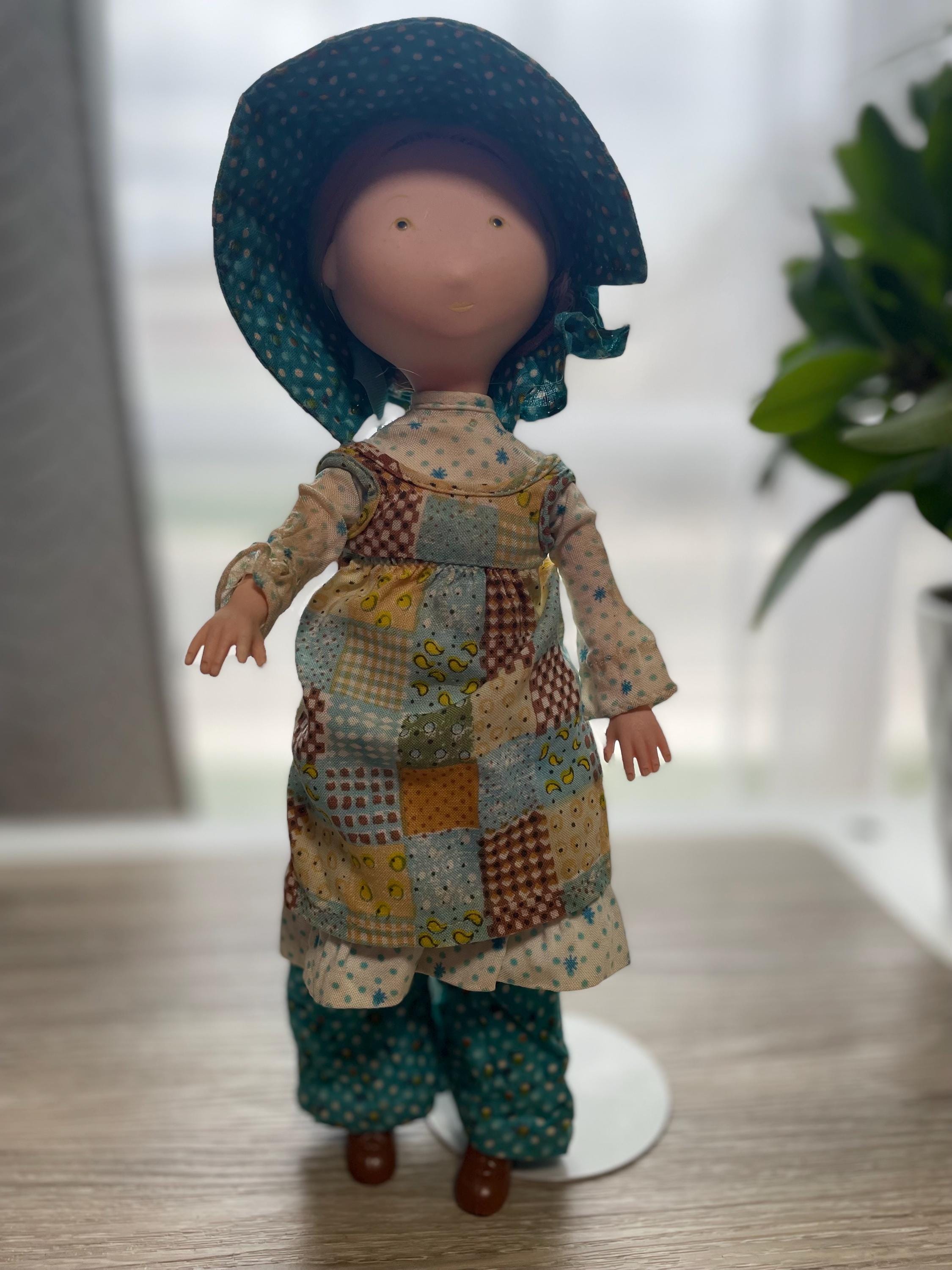 Vintage Holly Hobbie Doll, Patchwork Prairie Dress, Bonnet, Boots