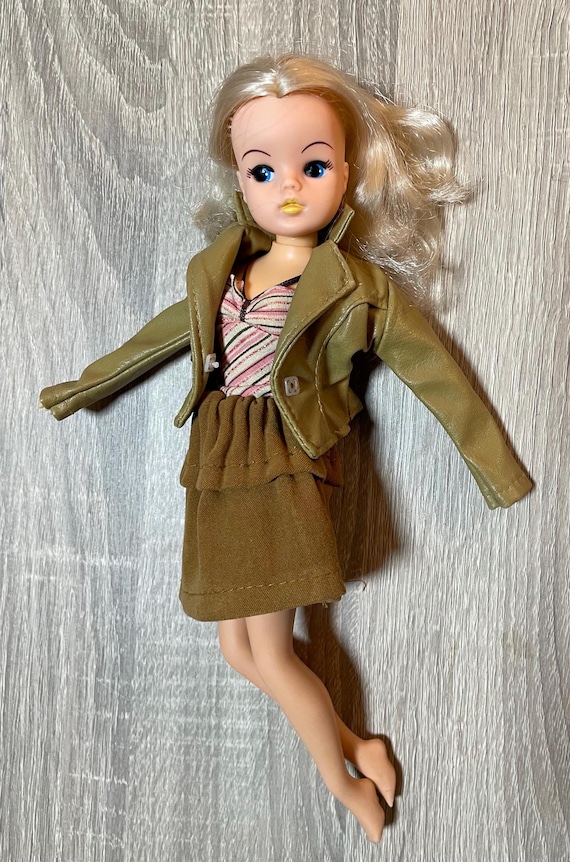 Vintage 1/6 Doll Outfit | 1960s 70s Faux Leather Jacket Set | Sindy Blythe Clothes