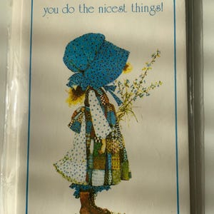Tarjetas de agradecimiento vintage de Holly Hobbie/Juego de 2 con sobre/Tarjetas Carlton de la década de 1970, Canadá/Papelería retro/Artículos efímeros coleccionables