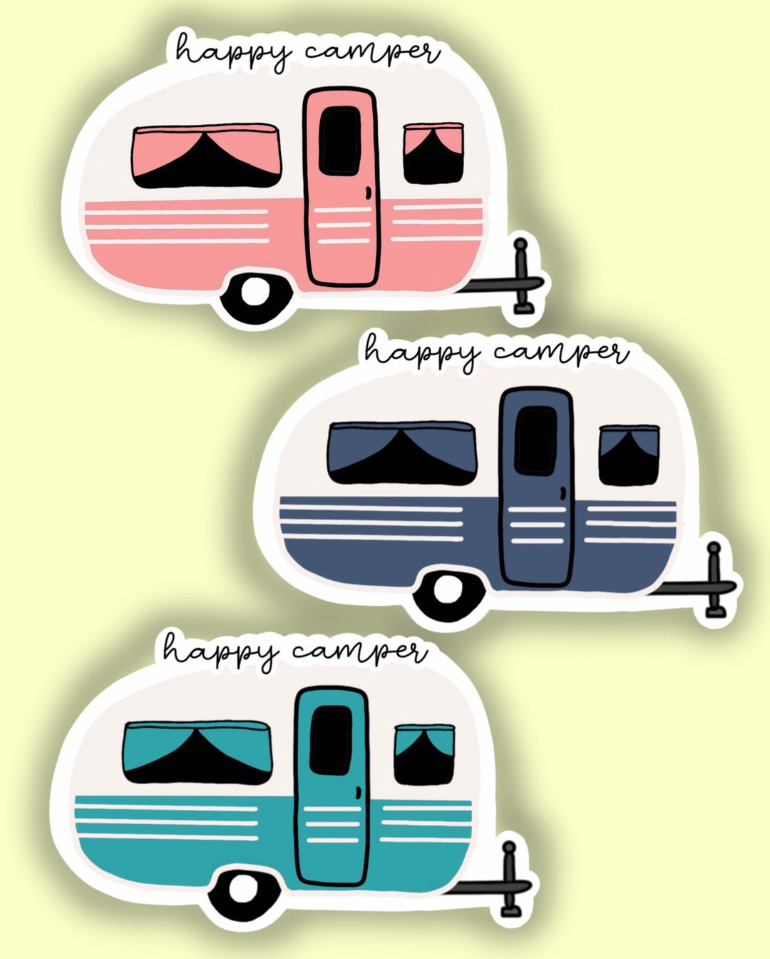 Happy Camper Sticker, Camping Sticker, Glossy Sticker, Laptop Sticker ...
