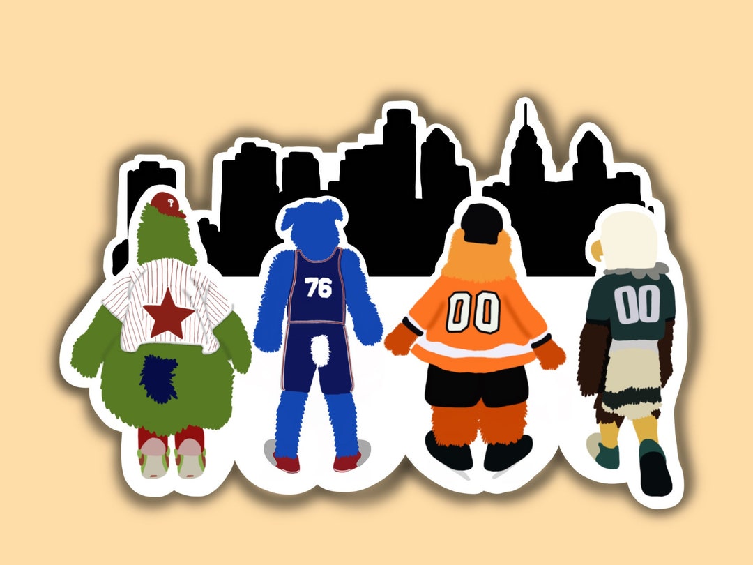 Philly Mascots Sticker, Phanatic, Gritty, Swoosh, Franklin, Phillies