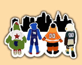 Philly Mascots Sticker, Phanatic, Gritty, Swoosh, Franklin, Phillies, Flyers, Eagles, Sixers, Water Bottle Sticker, Laptop Sticker