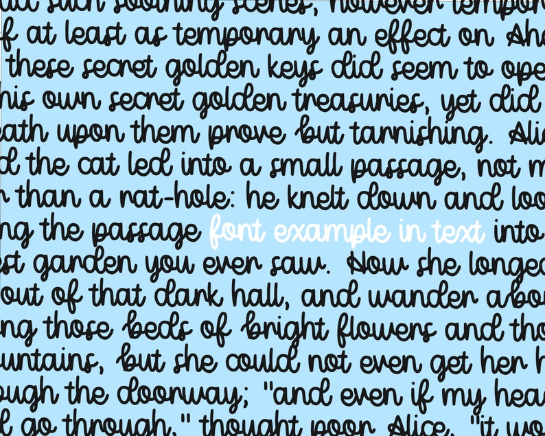 May include: A blue background with black text in a handwritten font. The text reads "font example in text".