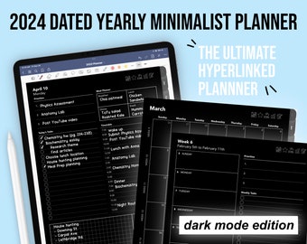 2024 Minimalist Hyperlinked Planner (Dark Mode) | Daily, Weekly, Monthly Agenda | Sunday Start | GoodNotes, Notability Digital Download