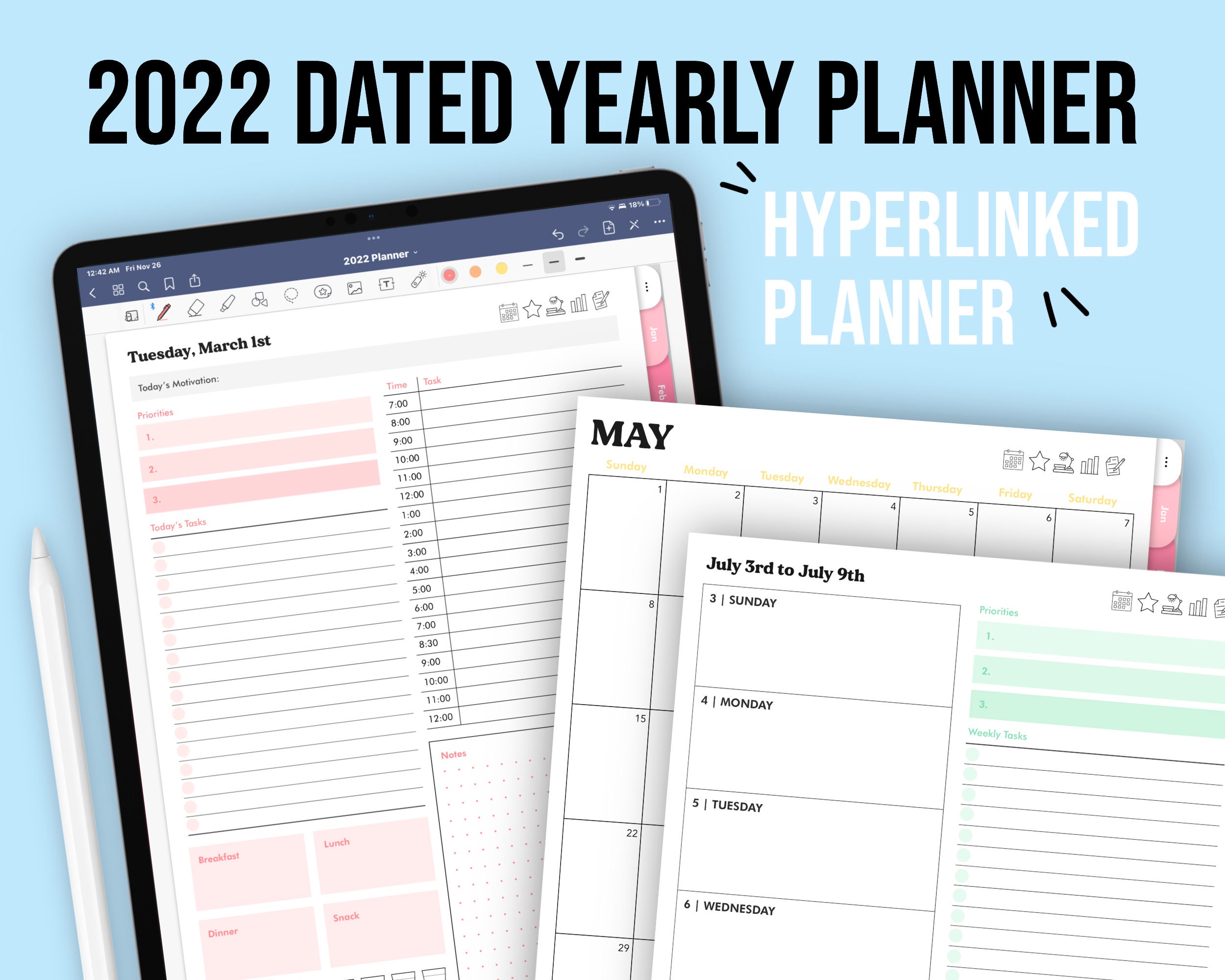 2022 Pastel Digital Planner Calendars & Planners Paper