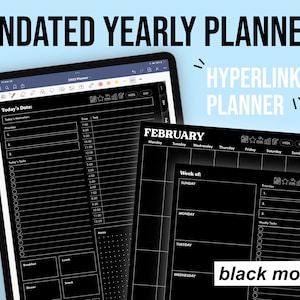 Undated Dark Mode Minimalist Digital Planner | Daily, Weekly, Monthly | Monday & Sunday Start | GoodNotes, Notability Download