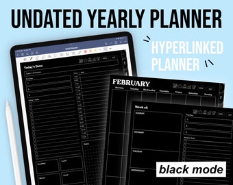 Undated Dark Mode Minimalist Digital Planner | Daily, Weekly, Monthly | Monday & Sunday Start | GoodNotes, Notability Download