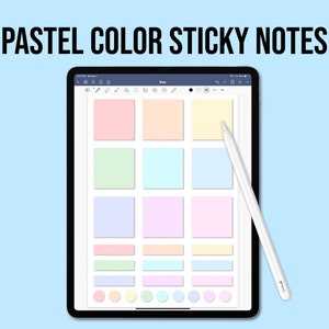 Puede incluir: Una pantalla de tableta digital que muestra un conjunto de notas adhesivas de colores pastel. Las notas están dispuestas en una cuadrícula y vienen en varios tonos de rosa, azul, verde y amarillo. Un lápiz blanco está acostado junto a la tableta.