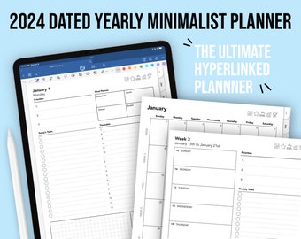2024 Minimalist Hyperlinked Planner | Daily, Weekly, Monthly Agenda | Sunday Start | GoodNotes, Notability Digital Download