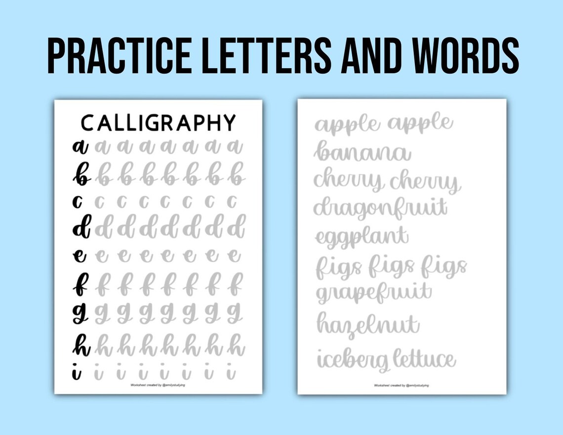 Calligraphy / Handlettering Practice Sheets Alphabet &amp; Words - Etsy Canada
