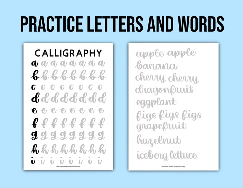 Calligraphy / Handlettering Practice Sheets | Alphabet & Words image 3