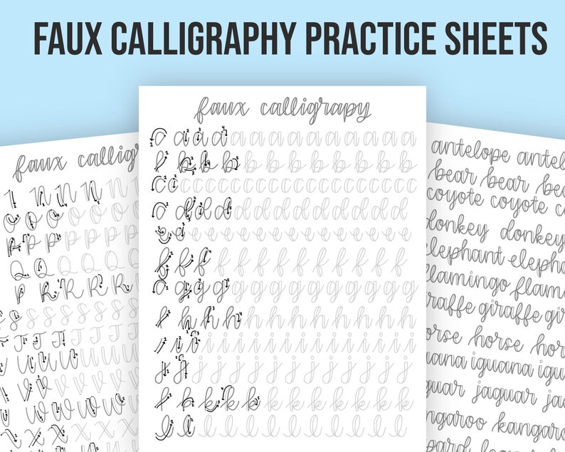 Faux Calligraphy Practice Sheets Handlettering iPad & Printable Template image 1