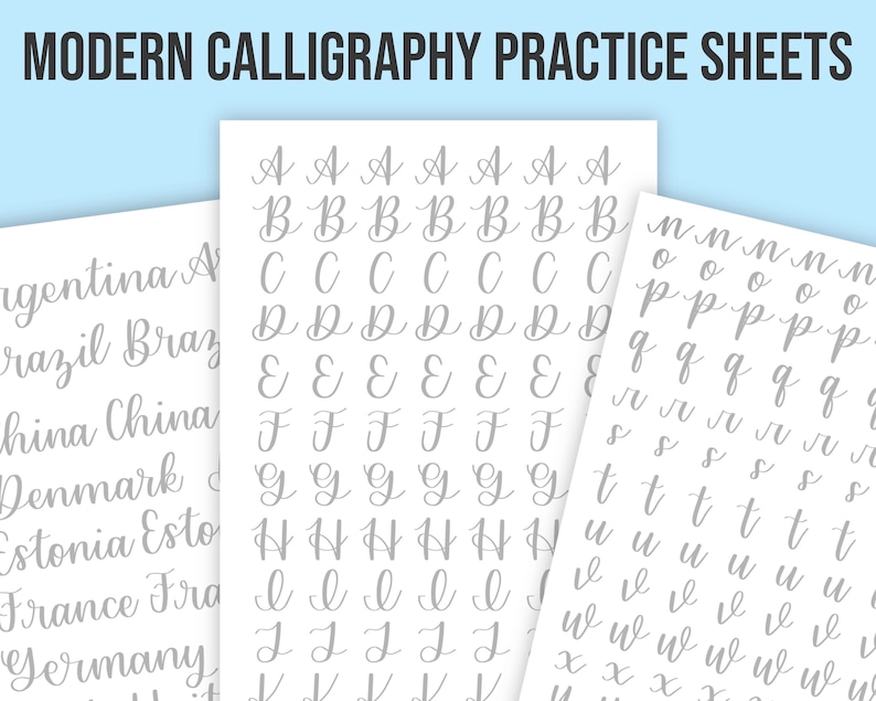 Modern Calligraphy Practice Sheet Template Printable & Digital Download image 1
