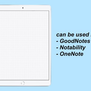 K&ouml;nnte beinhalten: Ein wei&szlig;es Tablet-Computer mit einem Rastermuster auf dem Bildschirm. Das Tablet kann in GoodNotes, Notability und OneNote verwendet werden.