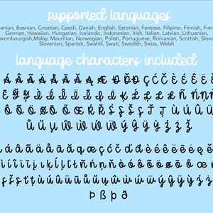 May include: A blue background with black text listing supported languages and language characters included. The languages include Albanian, Bosnian, Croatian, Czech, Danish, English, Estonian, Faroese, Filipino, Finnish, French, German, Hawaiian, Hungarian, Icelandic, Indonesian, Irish, Italian, Latvian, Lithuanian, Luxembourgish, Malay, Mauritian, Norwegian, Polish, Portuguese, Romanian, Scottish, Slovak, Slovenian, Spanish, Swahili, Swati, Swedish, Swiss, and Welsh. The characters include &Agrave; &Aacute; &Acirc; &Acirc; &Acirc; &Acirc; &Atilde; &Atilde; Ą &AElig; &ETH; &Ouml;&ETH; &Ccedil; Ć Č &Egrave; &Eacute; &Ecirc; &Euml; Ě Ę &Eacute; &Ecirc; Y Y &Igrave; &Aacute; &Acirc; &Auml; &Atilde; &cent; &Iacute; K L L L &pound;&ntilde; ńņňo &Oacute; &Ocirc; &Otilde; &Ouml; &Oslash; &Otilde; &Ouml; &OElig; Ŕ Ř &Iacute; Ş &Scaron; F Ť J&Ugrave; &Uacute; &Ucirc; &Uuml; &Uuml; ů űџ www về &yacute; &yuml; &yuml; ỳ &yacute; z ž &agrave; &aacute; &acirc; &atilde; &atilde; &atilde; &atilde; &atilde; ą &oelig; &ccedil; ć č ď đ &egrave; &eacute; &ecirc; &euml; ē ė ę ě ğ ģ &igrave;&iacute;&icirc; &iuml; &igrave; ji ķĺļľ t &ntilde; ń ņ &ntilde; &ograve; &oacute; &ocirc; &otilde; &ouml; &oslash;&oacute;&oacute;&oelig;ŕň &Iacute; f &scaron; s ť ţ &ugrave; &uacute; &ucirc; &ugrave; &ugrave; ů &uacute; ụ cũ &ugrave; &ugrave; &ugrave; &yacute; &yuml; &yuml; ỳ &yacute; ž ž