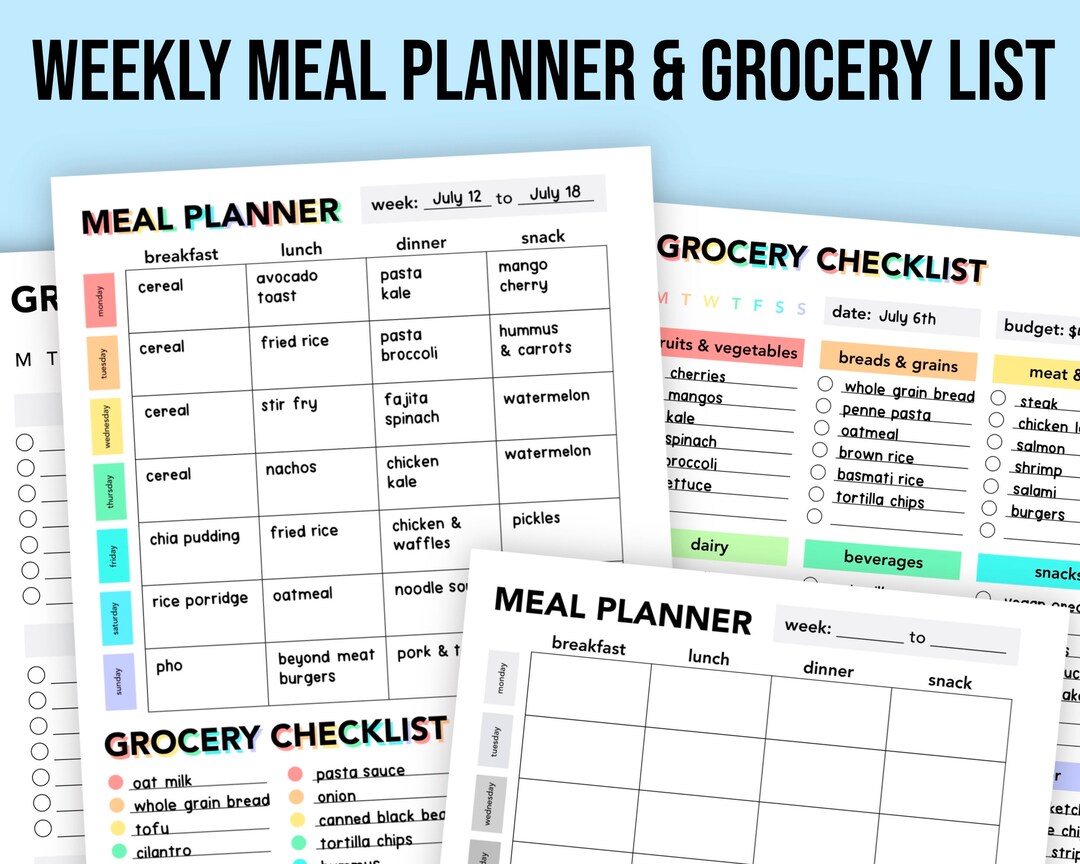 Meal Prep Planner & Grocery Checklist Printable, Digital Download ...