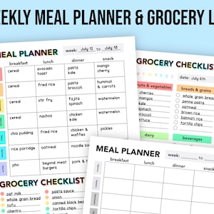 Meal Prep Planner & Grocery Checklist | Printable, Digital Download