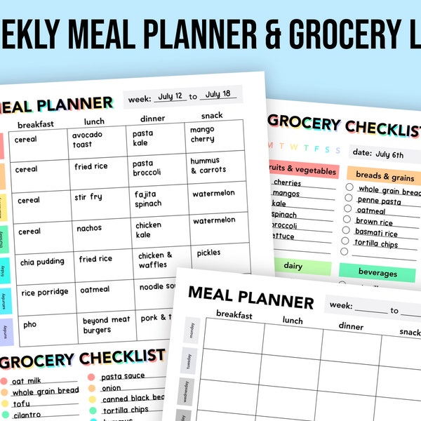 Meal Prep Planner & Grocery Checklist | Printable, Digital Download