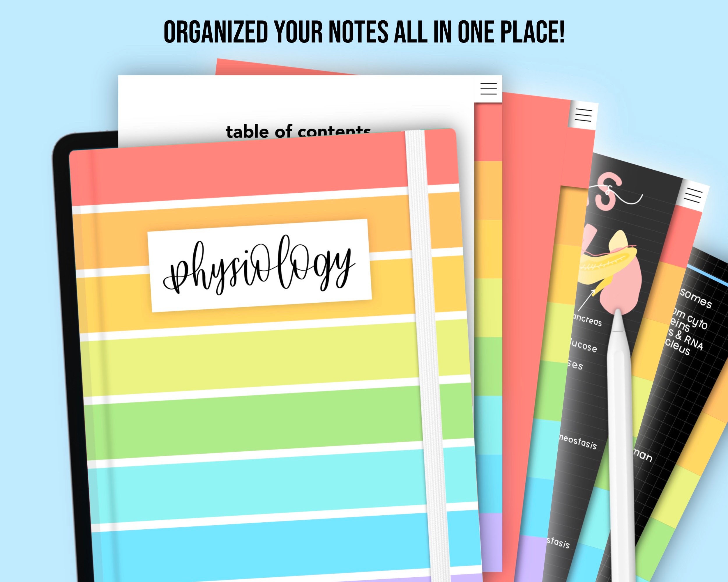 8 Tab Hyperlinked Digital Notebook | Black Dark Paper | Grid, Dot ...