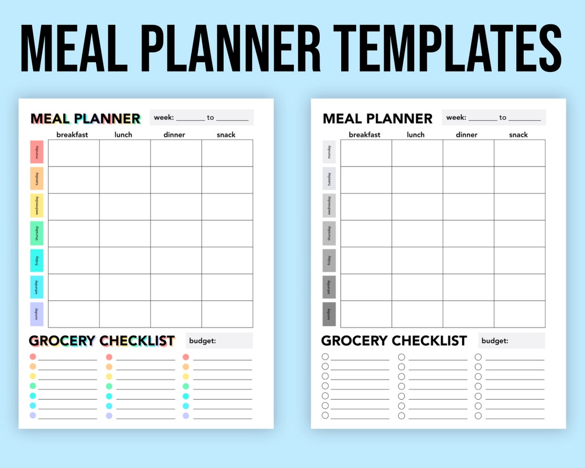 Meal Prep Planner & Grocery Checklist Printable Digital | Etsy