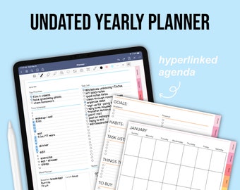 Undated Digital Yearly Planner | Hyperlinked Agenda