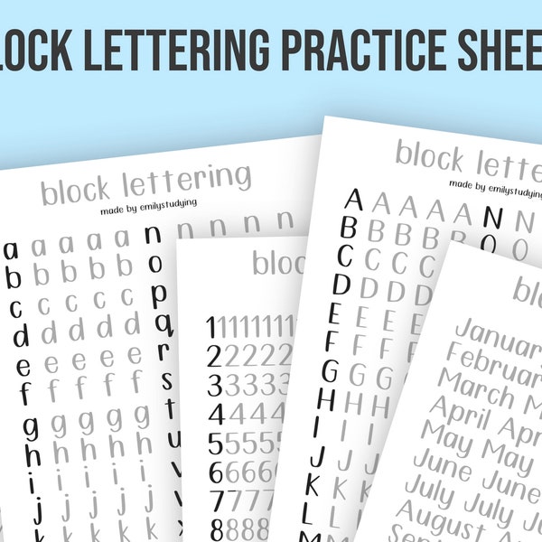 Block Lettering Handwriting Practice Sheets